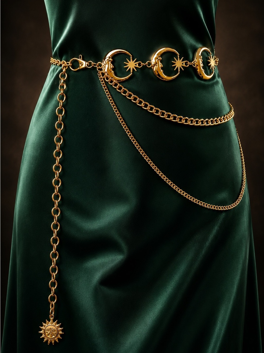 Gold color Moon & Star Layered Chain Belt